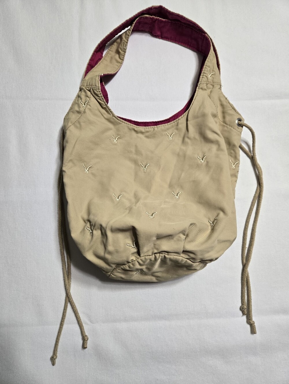 American Eagle Outfitters Vintage Shoulder Bag Purse Beige And Pink Embroidered